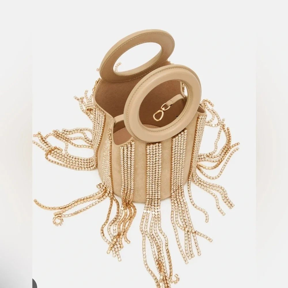 Cult Gaia Taryn Embellished Top Handle Bag in Sand Dollar